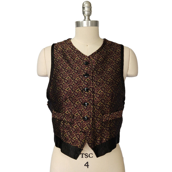 Vintage 90s Brocade Vest Size S The Limited Paisley Gold Burgundy Whimsygoth - Picture 1 of 5